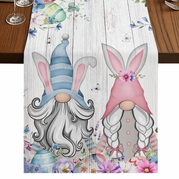Table Runners 72 Inches Long Dress Scarves, Gnomes Easter Farmhouse Kitchen Table Runner, Coffee Tablerunners, Colorful Spring Floral Weeping Eggs Wooden 16x72 Inch