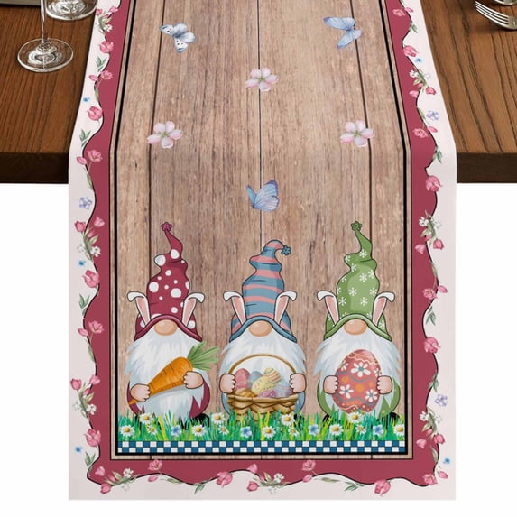 Table Runners 72 Inches Long Dress Scarves, Gnomes Easter Farmhouse Kitchen Table Runner, Coffee Tablerunners, Eggs Tulips Spring Floral Retro Art Wooden 14x72 Inch