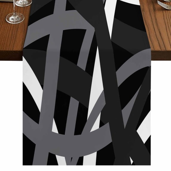 Table Runners 72 Inches Long Dress Scarves, Gray Black Geometric Farmhouse Kitchen/Dining Table Runner, Coffee Tablerunners, Modern Art Abstract Grey Line 14x72 Inch