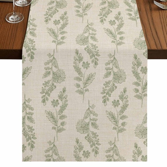 Table Runners 72 Inches Long Dress Scarves, Green Botanical Farmhouse Kitchen/Dining Table Runner, Coffee Tablerunners, Pastoral Elegant Spring Floral Rustic 14x72 Inch