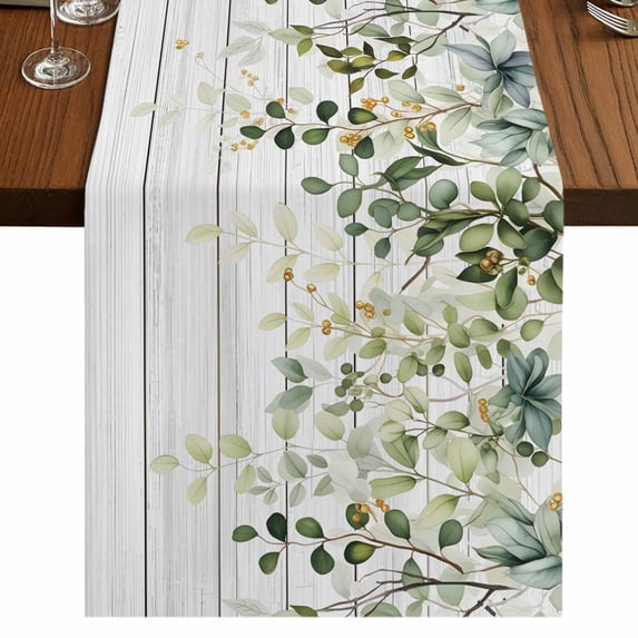 Table Runners 72 Inches Long Dress Scarves, Green Farmhouse Kitchen/Dining Table Runner, Coffee Tablerunners, Eucalyptus Leaves 14x72 Inch