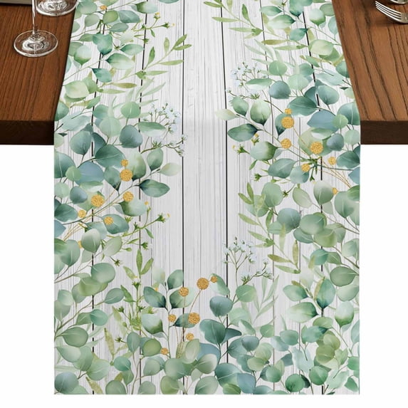Table Runners 72 Inches Long Dress Scarves, Green Farmhouse Kitchen Table Runner, Coffee Tablerunners, Eucalyptus Leaves 18x72 Inch