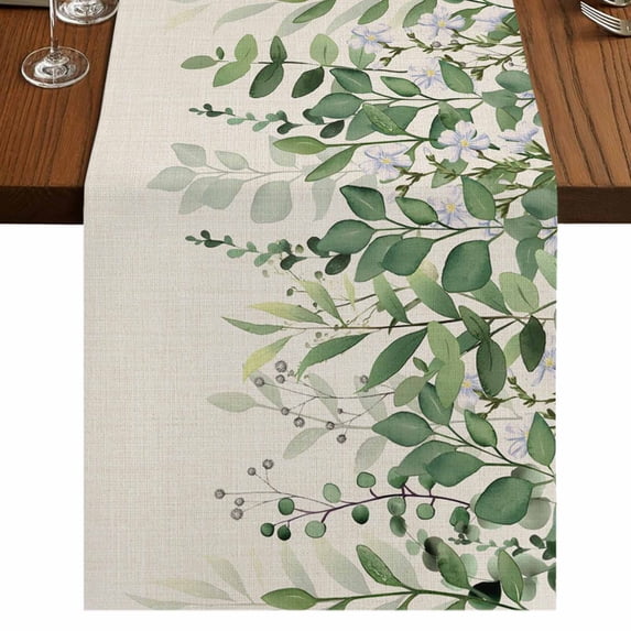 Table Runners 72 Inches Long Dress Scarves, Green Leaves Farmhouse Kitchen/Dining Table Runner, Coffee Tablerunners, Summer Botanical 14x72 Inch