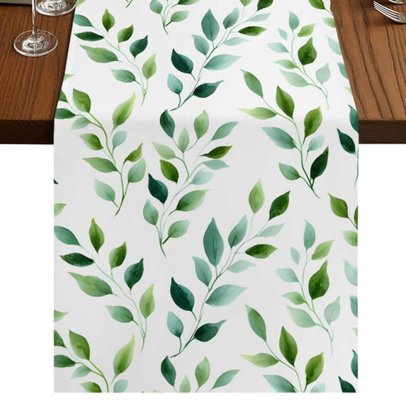 Table Runners 72 Inches Long Dress Scarves, Green Leaves Farmhouse Kitchen Table Runner, Coffee Tablerunners, Botanical Spring Country Watercolor 16x72 Inch