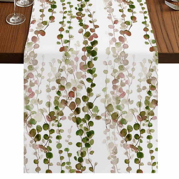 Table Runners 72 Inches Long Dress Scarves, Green Pink Weeping Eucalyptus Farmhouse Kitchen/Dining Table Runner, Coffee Tablerunners, Spring Summer Farmhouse Leaves 18x72 Inch