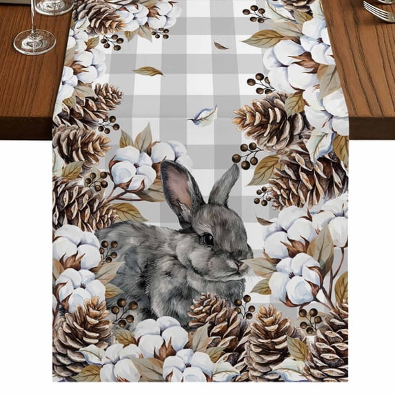 Table Runners 72 Inches Long Dress Scarves, Grey Rabbits Farmhouse Kitchen Table Runner, Coffee Tablerunners, Pine Cones Brown Plants Grey Checkered Farmhouse 14x72 Inch