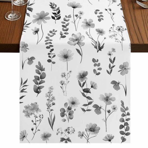 Table Runners 72 Inches Long Dress Scarves, Grey Spring Floral Farmhouse Kitchen Table Runner, Coffee Tablerunners, Flowers Botanical Elegant Pastoral 13x72 Inch
