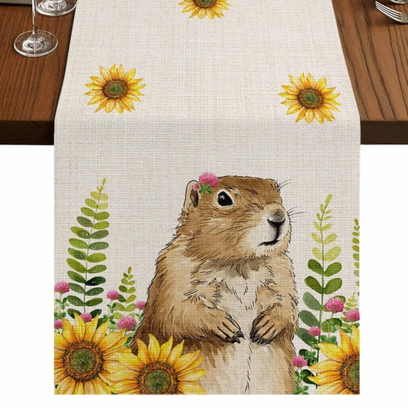 Table Runners 72 Inches Long Dress Scarves, Groundhog Day Farmhouse Kitchen/Dining Table Runner, Coffee Tablerunners, Sunflower Spring Floral Botanical Rustic 16x72 Inch