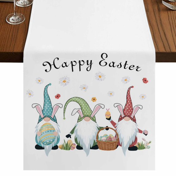 Table Runners 72 Inches Long Dress Scarves, Happy Easter Farmhouse Kitchen Table Runner, Coffee Tablerunners, Cute Gnomes Eggs Spring Daisy Flowers Plants 16x72 Inch