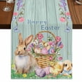 thumbnail image 1 of Table Runners 72 Inches Long Dress Scarves, Happy Easter Farmhouse Kitchen Table Runner, Coffee Tablerunners, Spring Easter Eggs Bunny Floral Teal Wood 14x72 Inch, 1 of 9