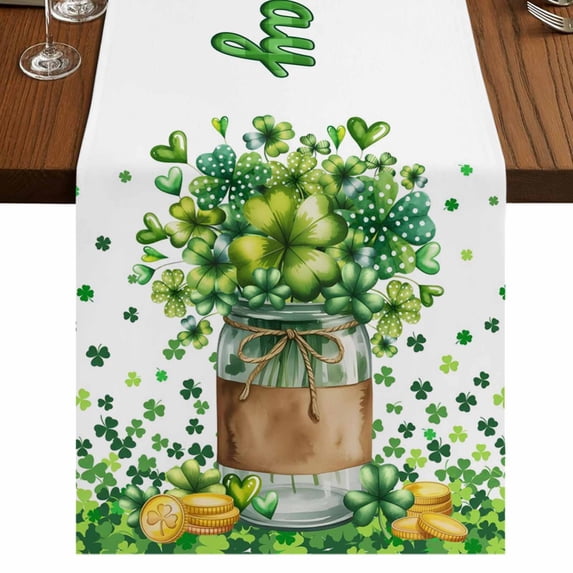 Table Runners 72 Inches Long Dress Scarves, Happy St. Patrick's Day Farmhouse Kitchen Table Runner, Coffee Tablerunners, Spring Green Lucky Clovers Leaf 16x72 Inch
