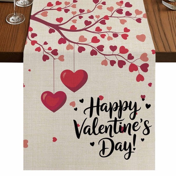 Table Runners 72 Inches Long Dress Scarves, Happy Valentines Day Farmhouse Kitchen Table Runner, Coffee Tablerunners, Red Love Branches Spring Beige 14x72 Inch