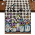 thumbnail image 1 of Table Runners 72 Inches Long Dress Scarves, Hello Spring Farmhouse Kitchen/Dining Table Runner, Coffee Tablerunners, Pastoral Purple Bottle Floral Black White Plaid 13x72 Inch, 1 of 9