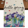 thumbnail image 1 of Table Runners 72 Inches Long Dress Scarves, Hello Spring Farmhouse Kitchen/Dining Table Runner, Coffee Tablerunners, Pastoral Purple Bottle Floral Rustic Burlap 18x72 Inch, 1 of 9