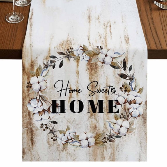 Table Runners 72 Inches Long Dress Scarves, Home Sweet Farmhouse Kitchen Table Runner, Coffee Tablerunners, Wreath Botanical Farmhouse Plants Gradient Brown 16x72 Inch