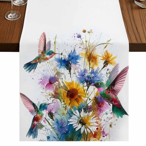 Table Runners 72 Inches Long Dress Scarves, Hummingbird Farmhouse Kitchen/Dining Table Runner, Coffee Tablerunners, Spring Farmhouse Oil Painting Sunflowers 16x72 Inch