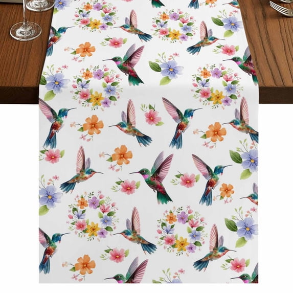 Table Runners 72 Inches Long Dress Scarves, Hummingbirds Farmhouse Kitchen/Dining Table Runner, Coffee Tablerunners, Spring Watercolor Flowers Leaf Plant 14x72 Inch