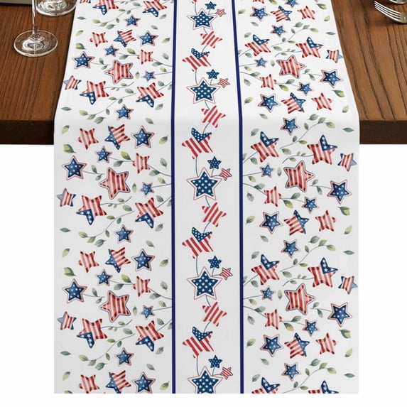Table Runners 72 Inches Long Dress Scarves, Independence Day Farmhouse Kitchen Table Runner, Coffee Tablerunners, 4th of July Red Blue Stripes Star Leaves 14x72 Inch