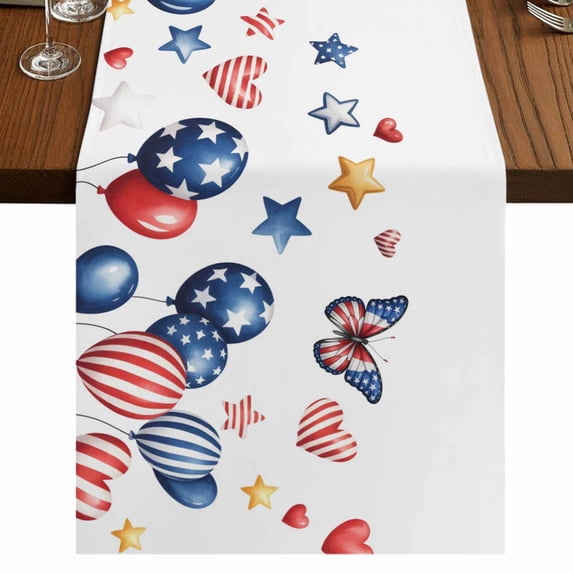 Table Runners 72 Inches Long Dress Scarves, Independence Day Farmhouse Kitchen Table Runner, Coffee Tablerunners, Flag Balloons Butterflies Watercolor 18x72 Inch