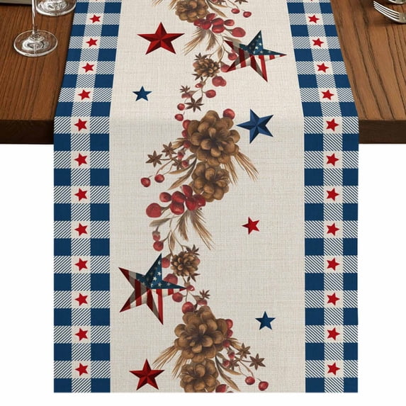 Table Runners 72 Inches Long Dress Scarves, Independence Day Farmhouse Kitchen Table Runner, Coffee Tablerunners, Red Blue Stars Stripes Flag Wood Plaid 16x72 Inch