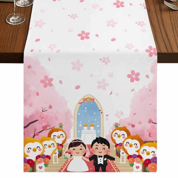 Table Runners 72 Inches Long Dress Scarves, Japanese Wedding Farmhouse Kitchen/Dining Table Runner, Coffee Tablerunners, Cute Owls Pink Cherry Blossoms 14x72 Inch