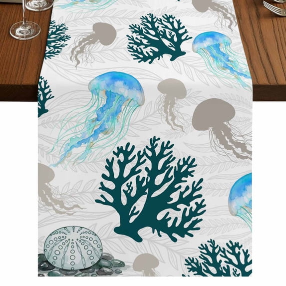 Table Runners 72 Inches Long Dress Scarves, Jellyfish Coral Coastal Farmhouse Kitchen/Dining Table Runner, Coffee Tablerunners, Nautical Summer Beach Ocean Sea 18x72 Inch