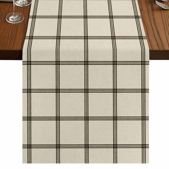 Table Runners 72 Inches Long Dress Scarves, Linen Buffalo Check Farmhouse Kitchen/Dining Table Runner, Coffee Tablerunners, Retro Black Lines Grid Pattern 18x72 Inch