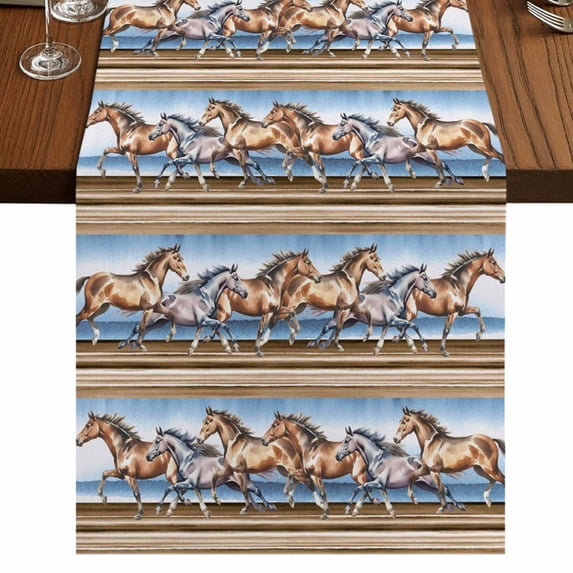 Table Runners 72 Inches Long Dress Scarves, Modern Art Horse Farmhouse Kitchen/Dining Table Runner, Coffee Tablerunners, Vintage Western Animals Watercolor 16x72 Inch