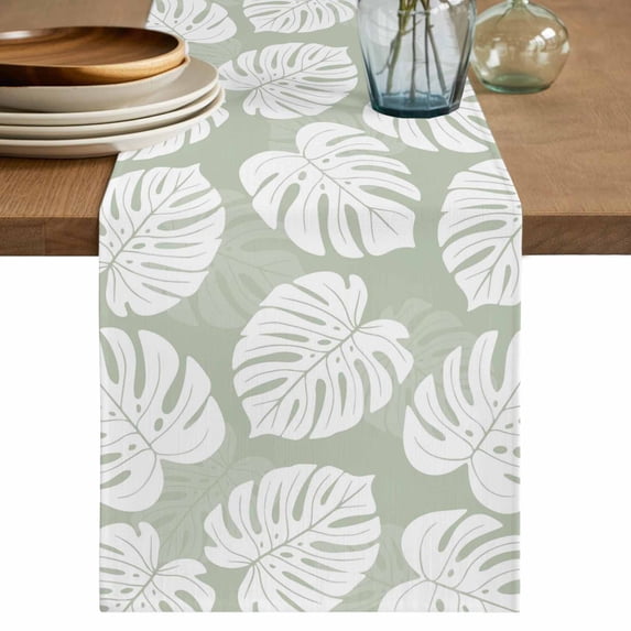 Table Runners 72 Inches Long Dress Scarves, Monstera Leaves Farmhouse Kitchen/Dining Table Decor Table Runner, Coffee Tablerunners, Summer Tropical Botanical Sage Green 13x72 Inch