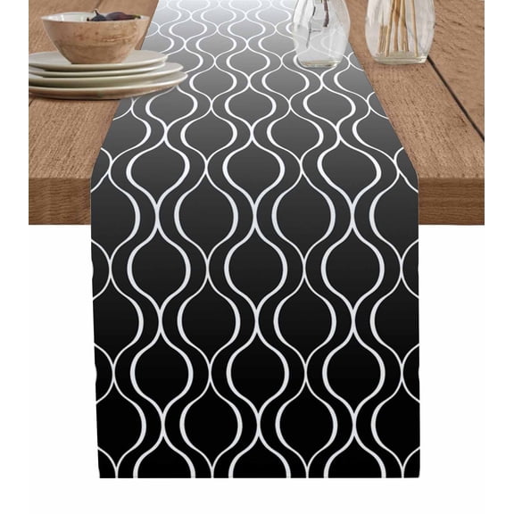 Table Runners 72 Inches Long Dress Scarves, Moroccan Black Farmhouse Kitchen/Dining Table Runner, Coffee Tablerunners, Geometric Abstract Gradient Plaid 13x72 Inch