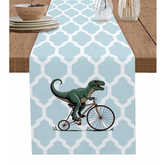 Table Runners 72 Inches Long Dress Scarves, Morocco Blue Farmhouse Kitchen/Dining Table Runner, Coffee Tablerunners, Cute Dinosaur Bike Vintage 13x72 Inch
