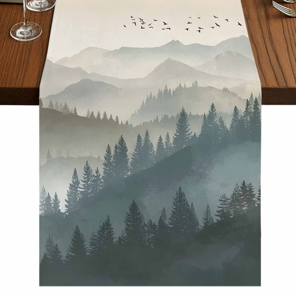 Table Runners 72 Inches Long Dress Scarves, Mountains Farmhouse Kitchen/Dining Table Runner, Coffee Tablerunners, Farmhouse Forest Nature Trees Landscape 16x72 Inch