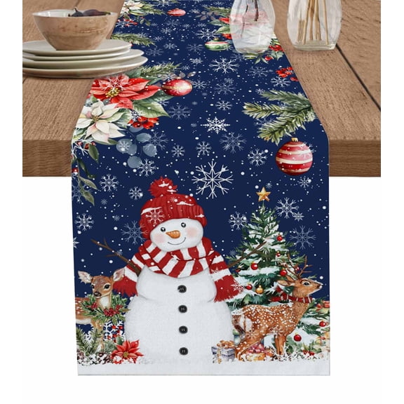 Table Runners 72 Inches Long Dress Scarves, Navy Blue Christmas Farmhouse Kitchen/Dining Table Runner, Coffee Tablerunners, Snowman Xmas Tree Poinsettia Eucalyptus 13x72 Inch