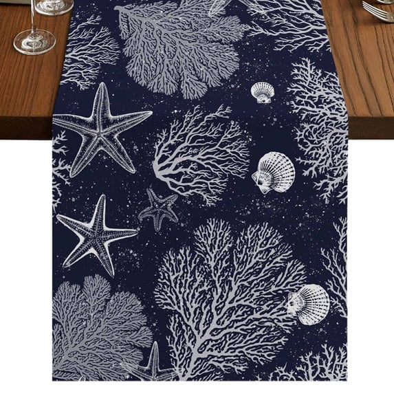 Table Runners 72 Inches Long Dress Scarves, Navy Blue Coastal Farmhouse Kitchen/Dining Table Runner, Coffee Tablerunners, Starfish Coral Summer Beach Ocean 16x72 Inch