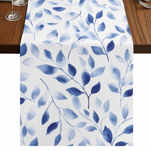 Table Runners 72 Inches Long Dress Scarves, Navy Blue Eucalyptus Farmhouse Kitchen Table Runner, Coffee Tablerunners, Spring Summer Botanical Leaves 14x72 Inch