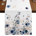 thumbnail image 1 of Table Runners 72 Inches Long Dress Scarves, Navy Blue Flowers Farmhouse Kitchen/Dining Table Runner, Coffee Tablerunners, Spring Floral Elegant Pastoral Watercolor 14x72 Inch, 1 of 9