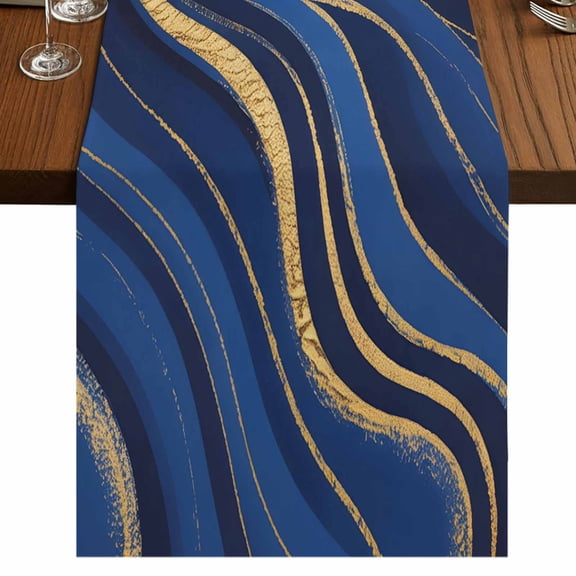 Table Runners 72 Inches Long Dress Scarves, Navy Blue Moire Farmhouse Kitchen Table Runner, Coffee Tablerunners, Modern Abstract Art 14x72 Inch