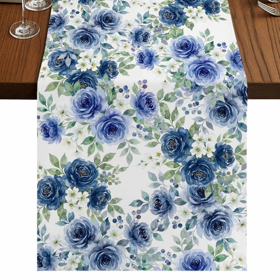 Table Runners 72 Inches Long Dress Scarves, Navy Blue Roses Farmhouse Kitchen/Dining Table Runner, Coffee Tablerunners, Spring Floral Elegant Pastoral Botanical 14x72 Inch