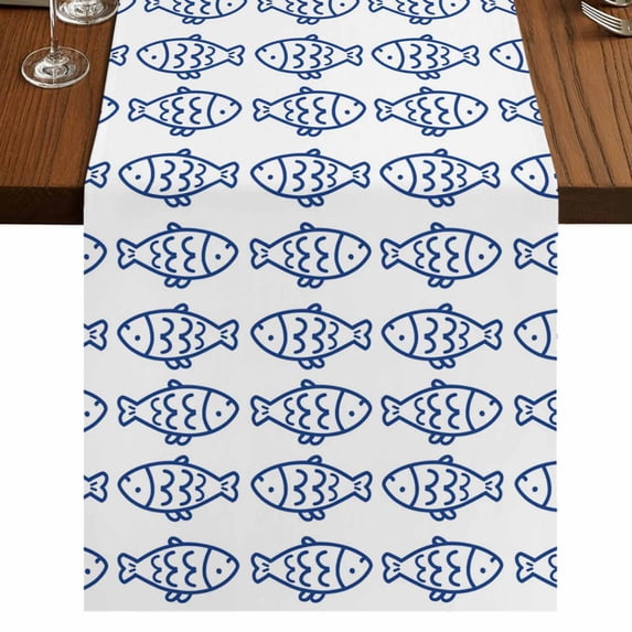 Table Runners 72 Inches Long Dress Scarves, Ocean Blue Fish Farmhouse Kitchen/Dining Table Runner, Coffee Tablerunners, Summer Fishing Coastal Nautical Simple 13x72 Inch