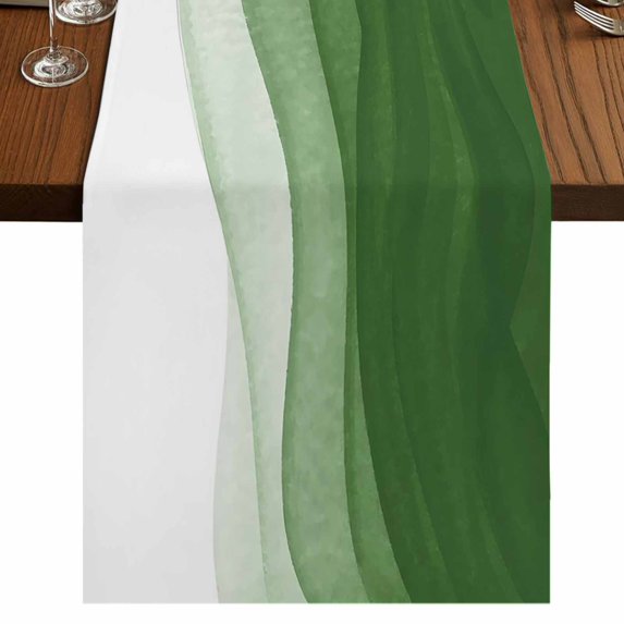 Table Runners 72 Inches Long Dress Scarves, Ombre Waves Farmhouse Kitchen Table Runner, Coffee Tablerunners, Abstract Art Gradient Sage Green Modern 14x72 Inch