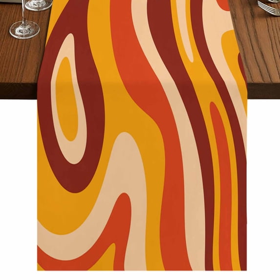 Table Runners 72 Inches Long Dress Scarves, Orange Brown Farmhouse Kitchen Table Runner, Coffee Tablerunners, Modern Farmhouse Abstract Patterned Art 14x72 Inch