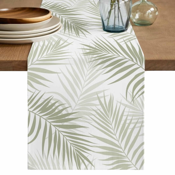 Table Runners 72 Inches Long Dress Scarves, Palm Leaves Farmhouse Kitchen/Dining Table Decor Table Runner, Coffee Tablerunners, Modern Simple Tropical Botanical Sage Green 13x72 Inch