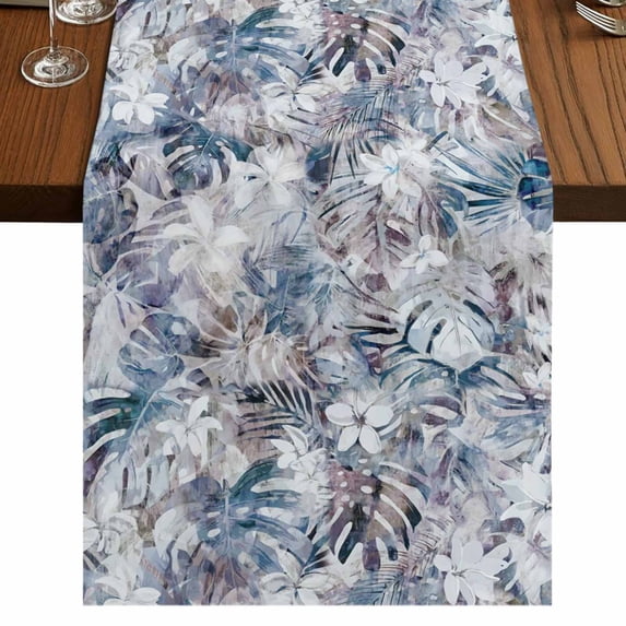 Table Runners 72 Inches Long Dress Scarves, Palm Leaves Farmhouse Kitchen Table Runner, Coffee Tablerunners, Spring Tropical Leaf Botanical Vintage Blue 14x72 Inch