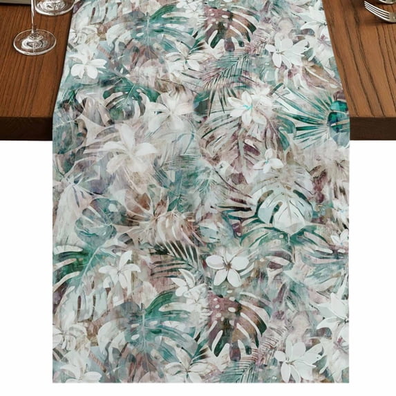 Table Runners 72 Inches Long Dress Scarves, Palm Leaves Farmhouse Kitchen Table Runner, Coffee Tablerunners, Turquoise Tropical Leaf Botanical Retro Spring 14x72 Inch