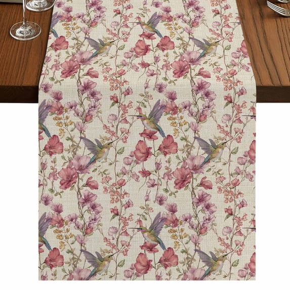 Table Runners 72 Inches Long Dress Scarves, Pink Beige Flowers Farmhouse Kitchen/Dining Table Runner, Coffee Tablerunners, Spring Floral Elegant Pastoral Rustic 16x72 Inch