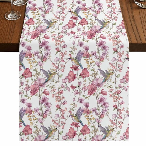 Table Runners 72 Inches Long Dress Scarves, Pink Beige Flowers Farmhouse Kitchen/Dining Table Runner, Coffee Tablerunners, Spring Floral Elegant Pastoral Botanical 18x72 Inch