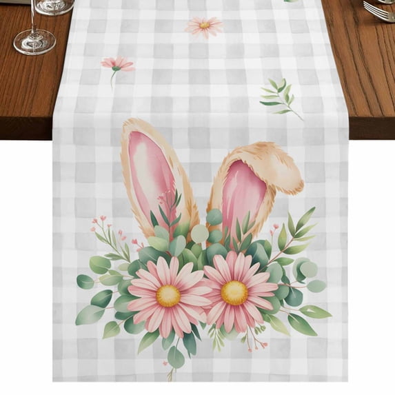 Table Runners 72 Inches Long Dress Scarves, Pink Floral Easter Farmhouse Kitchen Table Runner, Coffee Tablerunners, Spring Flowers Grey Checkered 14x72 Inch