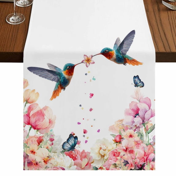 Table Runners 72 Inches Long Dress Scarves, Pink Flower Farmhouse Kitchen/Dining Table Runner, Coffee Tablerunners, Spring Floral Butterflies Birds Farmhouse 18x72 Inch