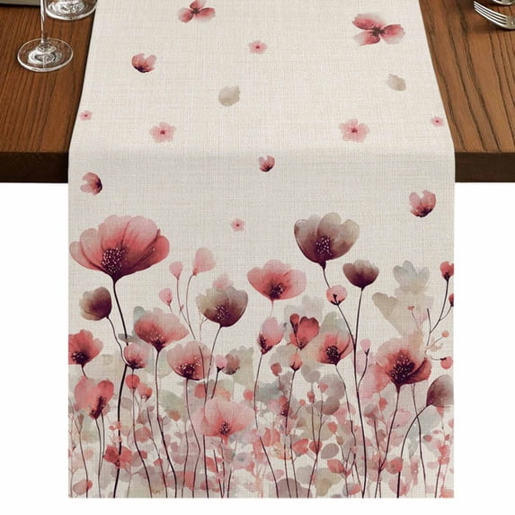 Table Runners 72 Inches Long Dress Scarves, Pink Flowers Farmhouse Kitchen/Dining Table Runner, Coffee Tablerunners, Spring Watercolor Botanical Floral Beige 16x72 Inch