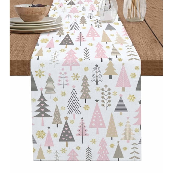 Table Runners 72 Inches Long Dress Scarves, Pink Grey Christmas Farmhouse Kitchen/Dining Table Runner, Coffee Tablerunners, Xmas Tree Snowflake Winter 13x72 Inch